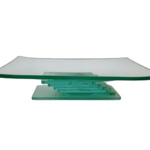 Modern Blue Green Tinted Glass Plate With Stacked Glass Base Rectangular Glass